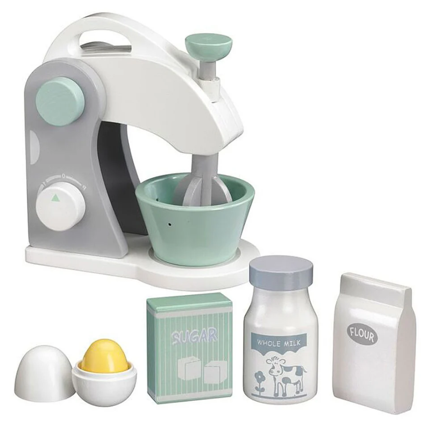 Kinderküche aus Holz mit Mixer, Kuchen und Zubehör
